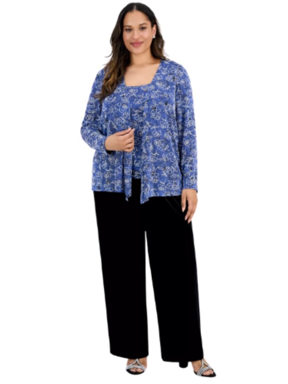 Alex Evenings Blue Silver Floral Tank Top and Coordinating Jacket Size:1X